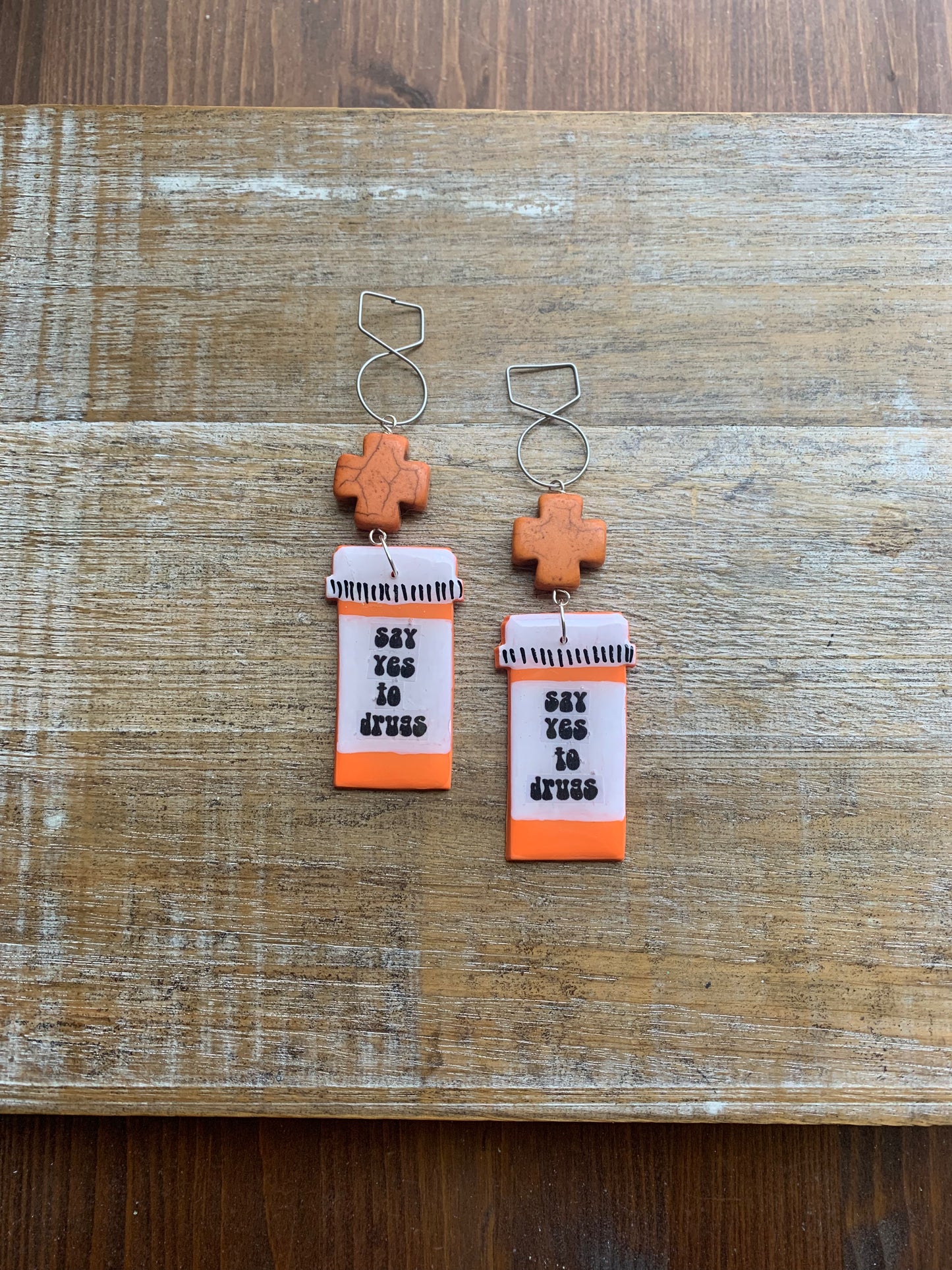 Say Yes to Drugs Tunnel Gauge Earrings Funny Polymer Clay Clip On Earrings