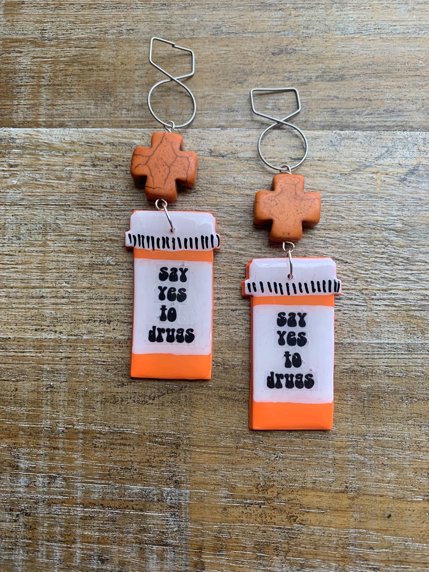 Say Yes to Drugs Tunnel Gauge Earrings Funny Polymer Clay Clip On Earrings