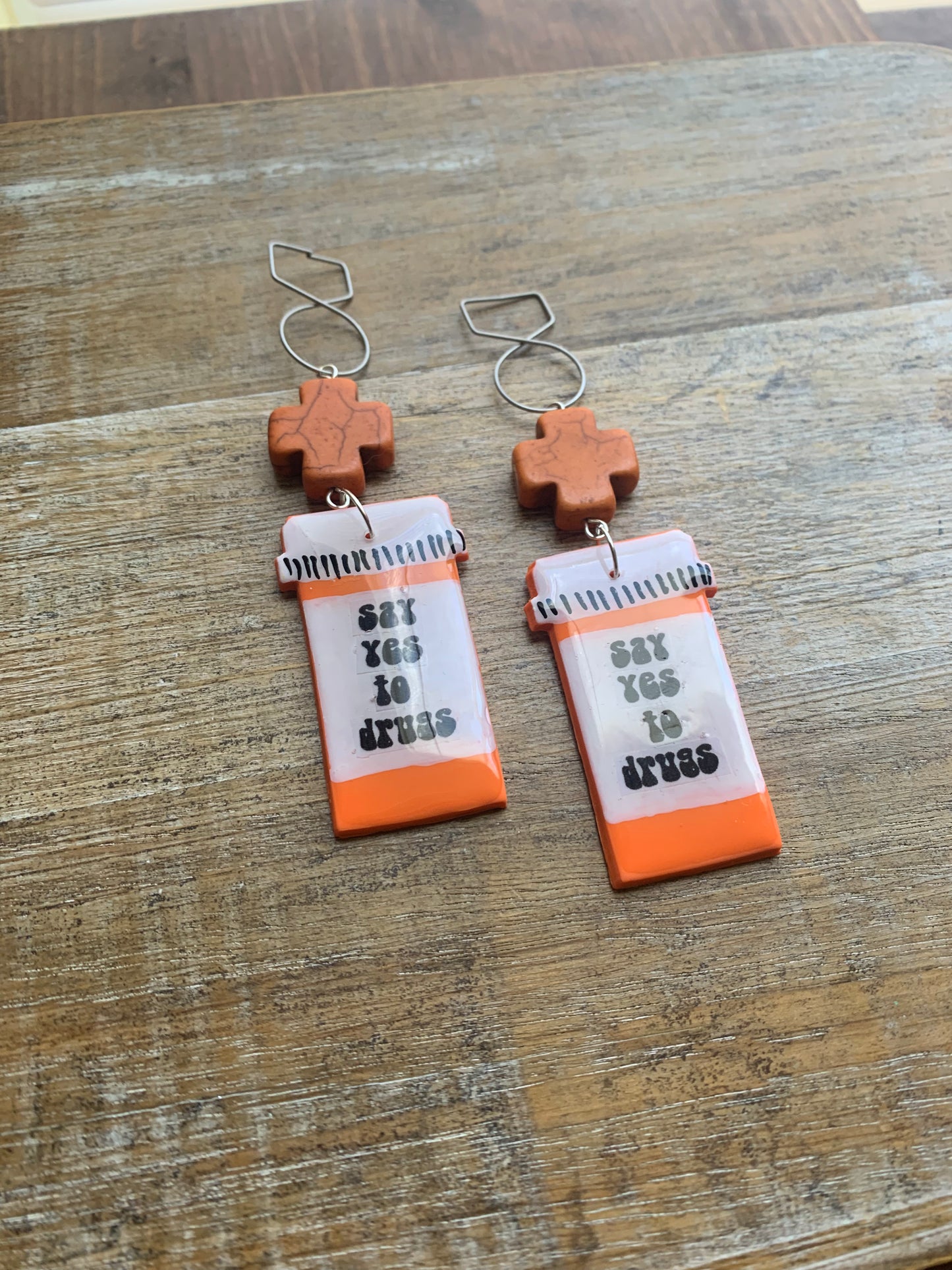 Say Yes to Drugs Tunnel Gauge Earrings Funny Polymer Clay Clip On Earrings