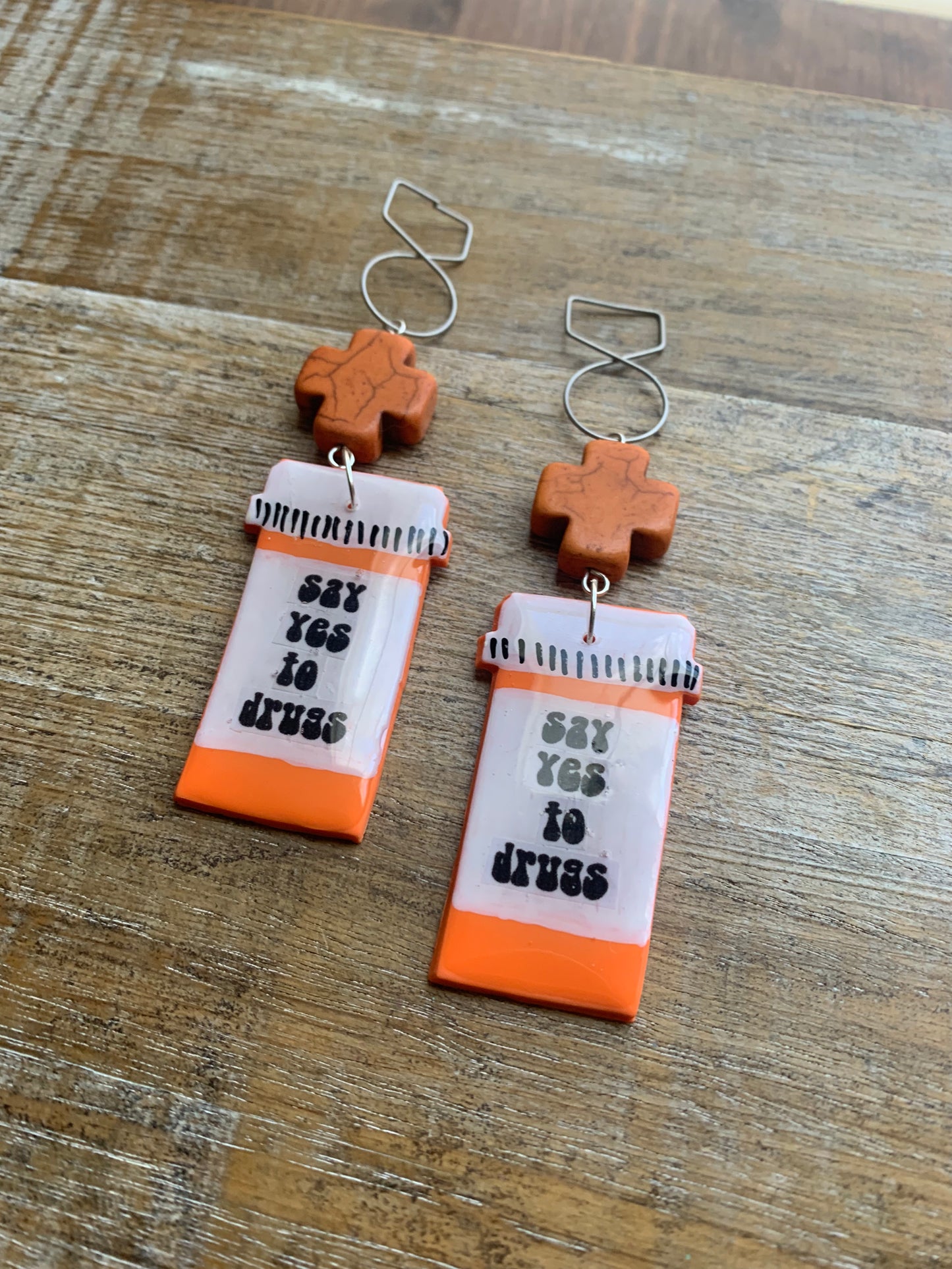 Say Yes to Drugs Tunnel Gauge Earrings Funny Polymer Clay Clip On Earrings