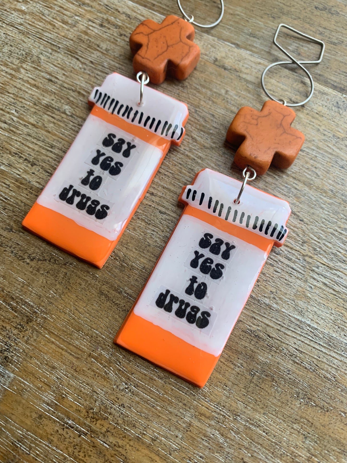 Say Yes to Drugs Tunnel Gauge Earrings Funny Polymer Clay Clip On Earrings