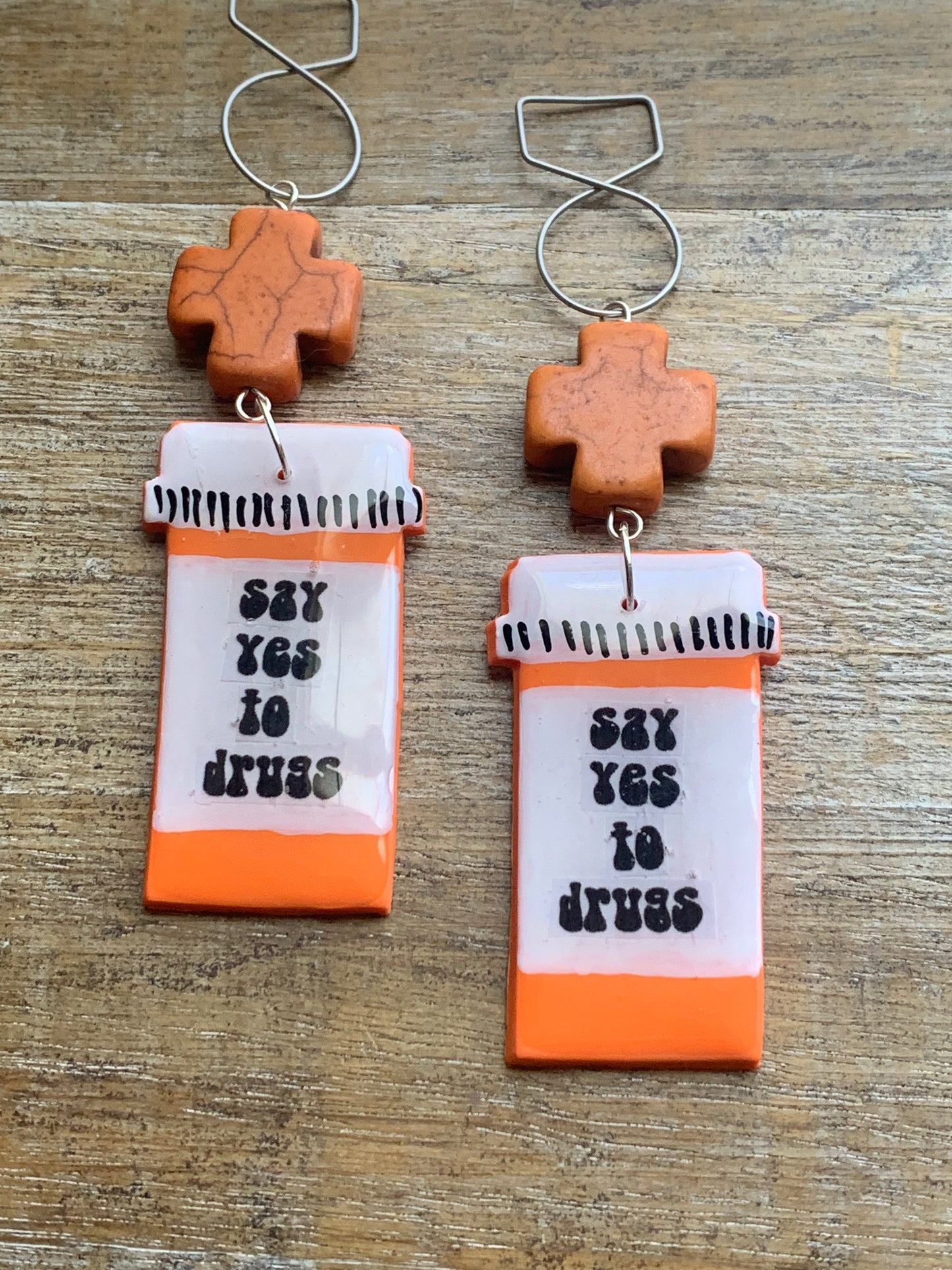 Say Yes to Drugs Tunnel Gauge Earrings Funny Polymer Clay Clip On Earrings