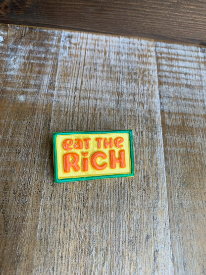 Eat the Rich Yellow Polymer Clay Liberal Protest Pin Painted Brooch