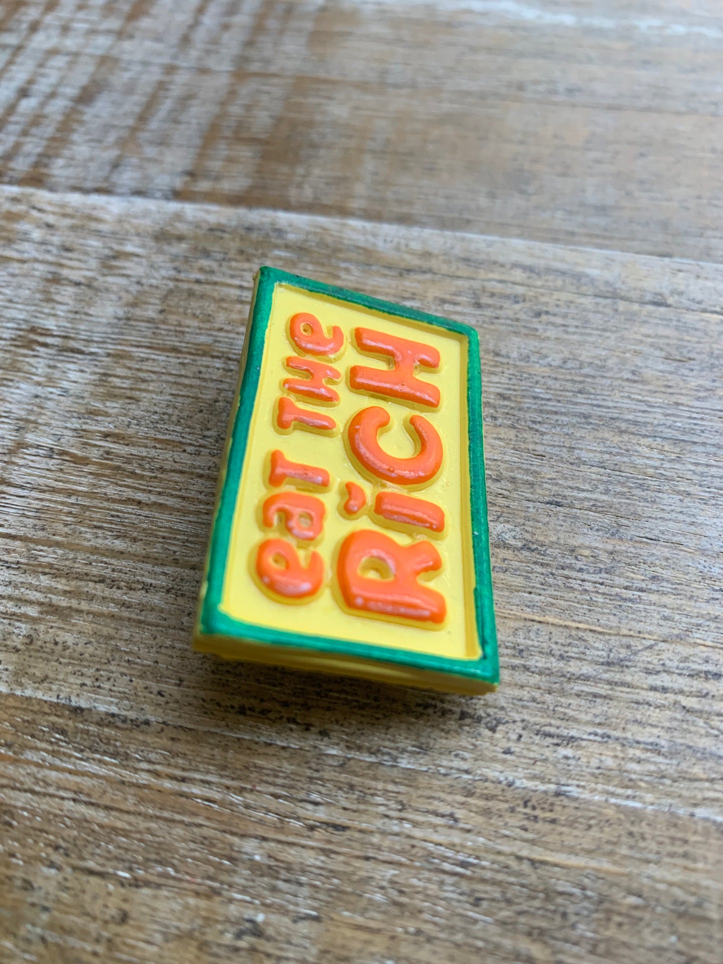Eat the Rich Yellow Polymer Clay Liberal Protest Pin Painted Brooch