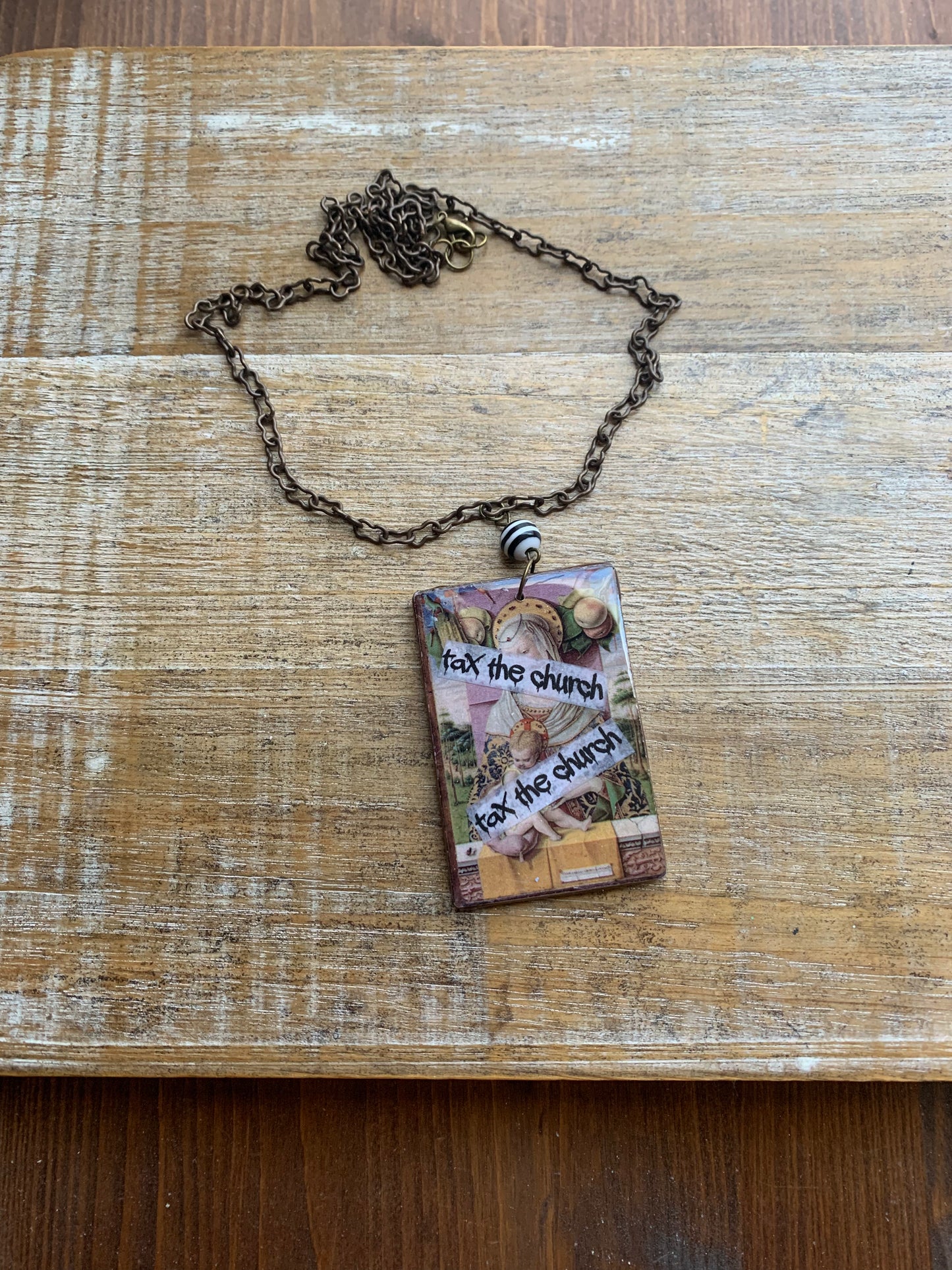 Tax the Church Gospel Wood Necklace Tax Churches Statement Necklace