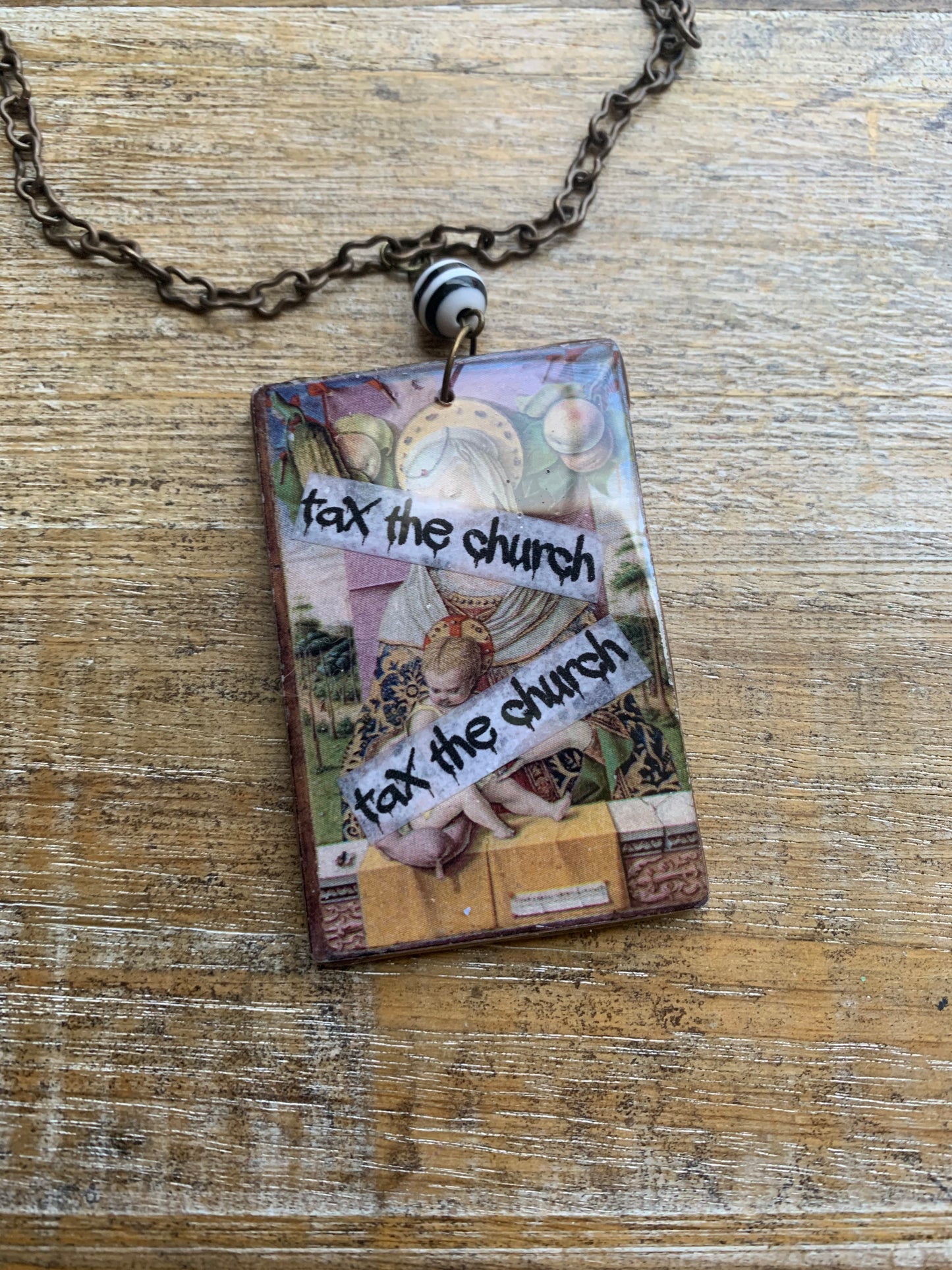 Tax the Church Gospel Wood Necklace Tax Churches Statement Necklace