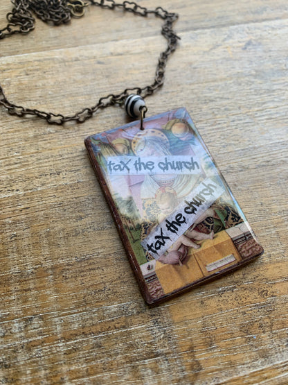 Tax the Church Gospel Wood Necklace Tax Churches Statement Necklace