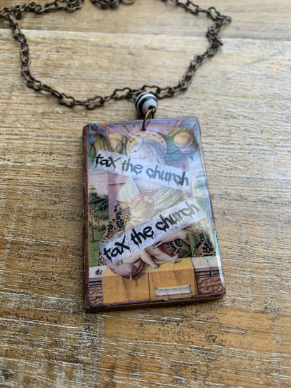 Tax the Church Gospel Wood Necklace Tax Churches Statement Necklace