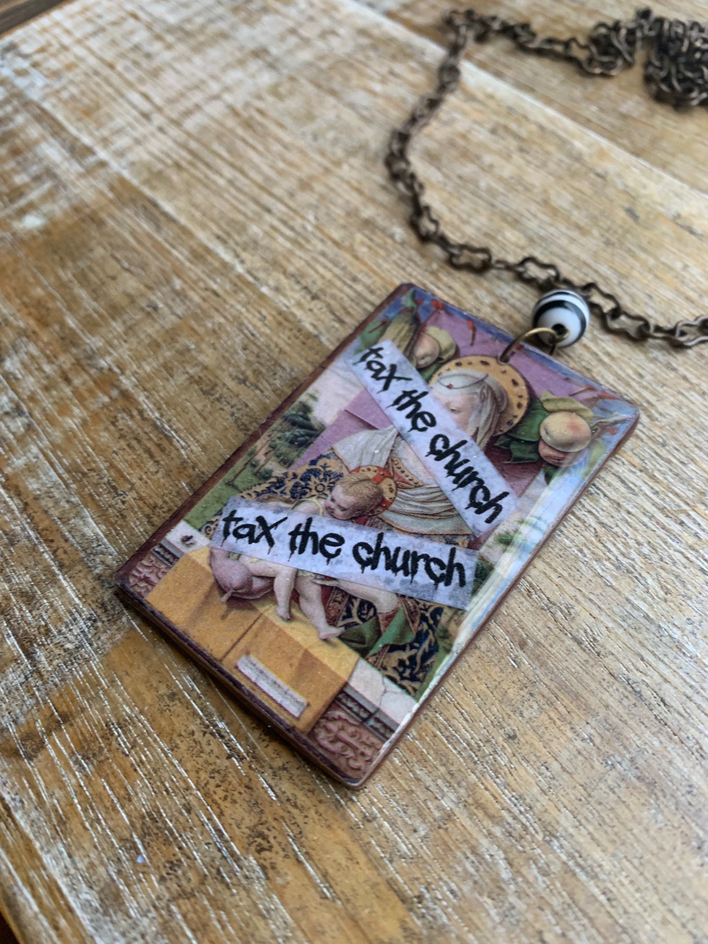 Tax the Church Gospel Wood Necklace Tax Churches Statement Necklace