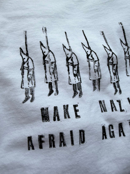 Make Nazis Afraid Again Reclaimed Upcycled Top Short Sleeve White Shirt Size XL