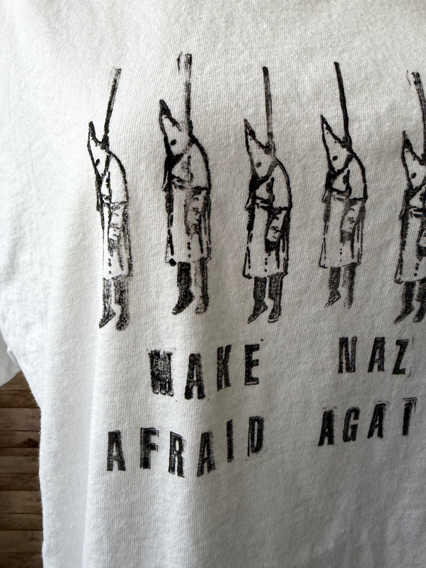 Make Nazis Afraid Again Reclaimed Upcycled Top Short Sleeve White Shirt Size XL