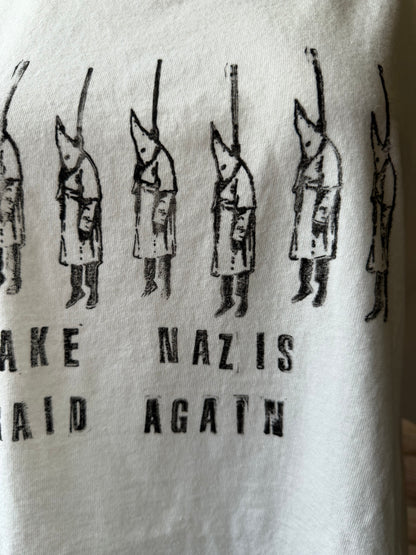Make Nazis Afraid Again Reclaimed Upcycled Top Short Sleeve White Shirt Size XL