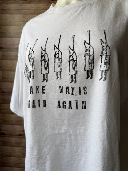 Make Nazis Afraid Again Reclaimed Upcycled Top Short Sleeve White Shirt Size XL