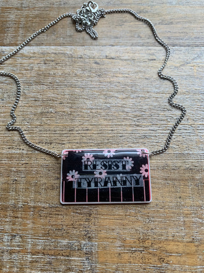 As-Is Resist Tyranny Tattoo Necklace Daisy Cute Statement Silver Tone Necklace