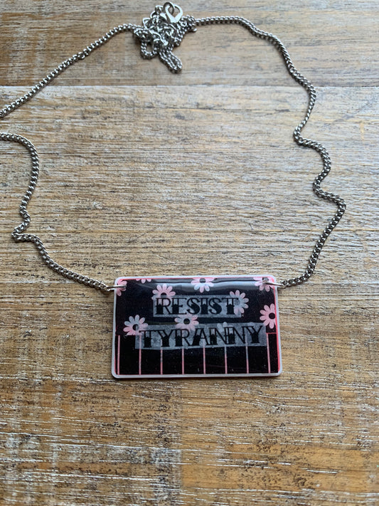 As-Is Resist Tyranny Tattoo Necklace Daisy Cute Statement Silver Tone Necklace