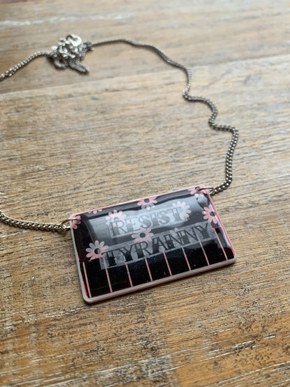 As-Is Resist Tyranny Tattoo Necklace Daisy Cute Statement Silver Tone Necklace