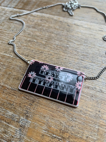 As-Is Resist Tyranny Tattoo Necklace Daisy Cute Statement Silver Tone Necklace