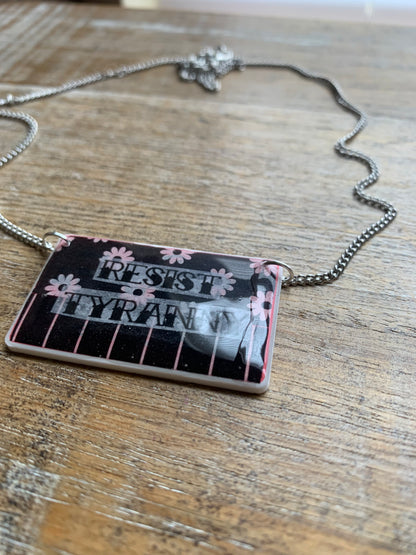 As-Is Resist Tyranny Tattoo Necklace Daisy Cute Statement Silver Tone Necklace