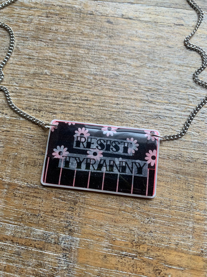 As-Is Resist Tyranny Tattoo Necklace Daisy Cute Statement Silver Tone Necklace