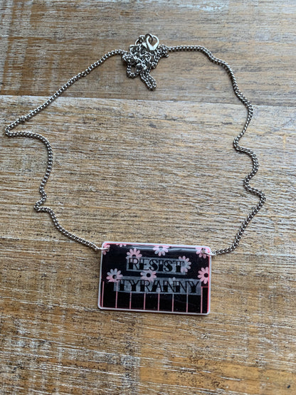 As-Is Resist Tyranny Tattoo Necklace Daisy Cute Statement Silver Tone Necklace