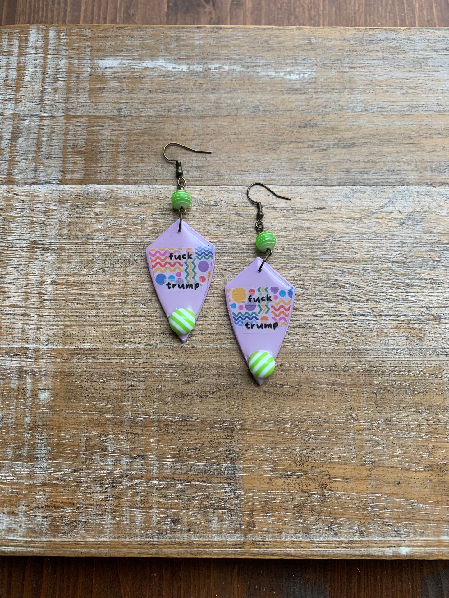Fuck Trump Clay Protest Activist Earrings Liberal Clip On Earrings Purple Retro FDT Ear Hangers