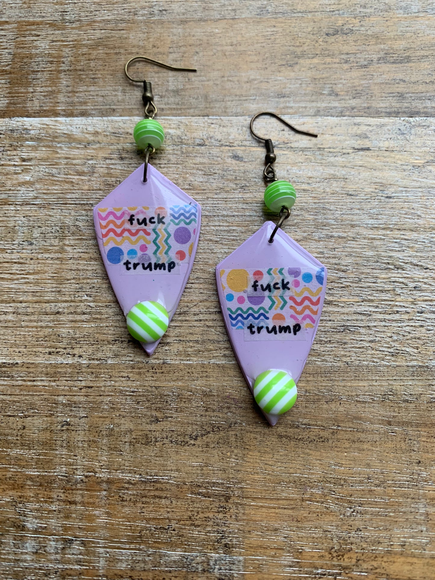Fuck Trump Clay Protest Activist Earrings Liberal Clip On Earrings Purple Retro FDT Ear Hangers