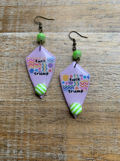 Fuck Trump Clay Protest Activist Earrings Liberal Clip On Earrings Purple Retro FDT Ear Hangers
