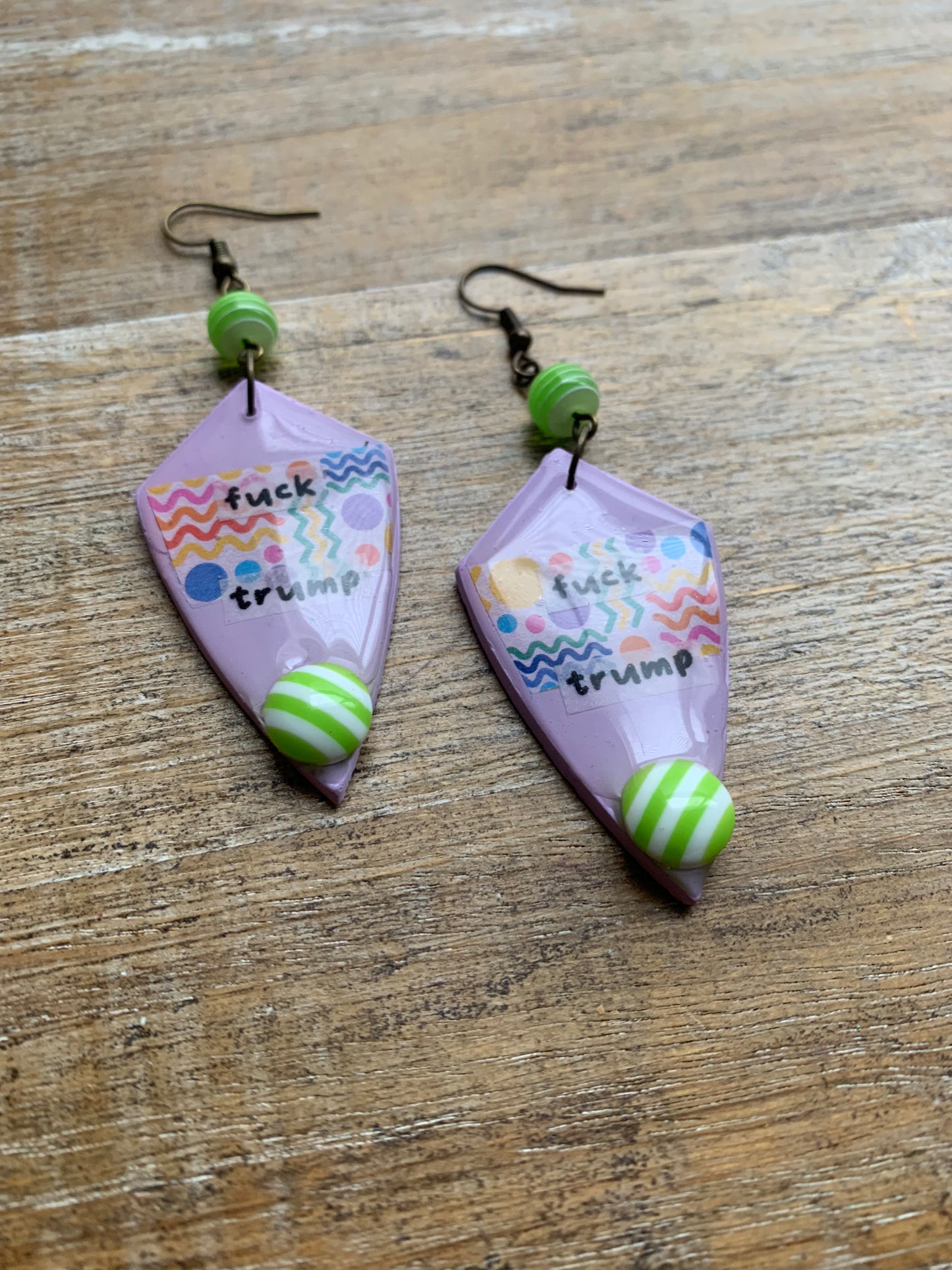 Fuck Trump Clay Protest Activist Earrings Liberal Clip On Earrings Purple Retro FDT Ear Hangers