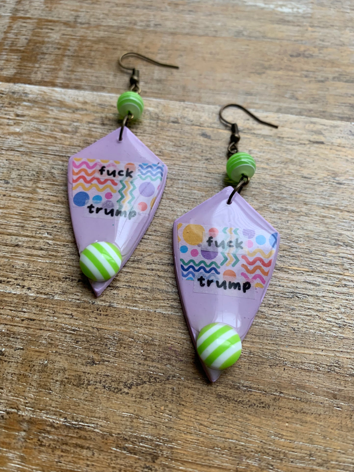 Fuck Trump Clay Protest Activist Earrings Liberal Clip On Earrings Purple Retro FDT Ear Hangers