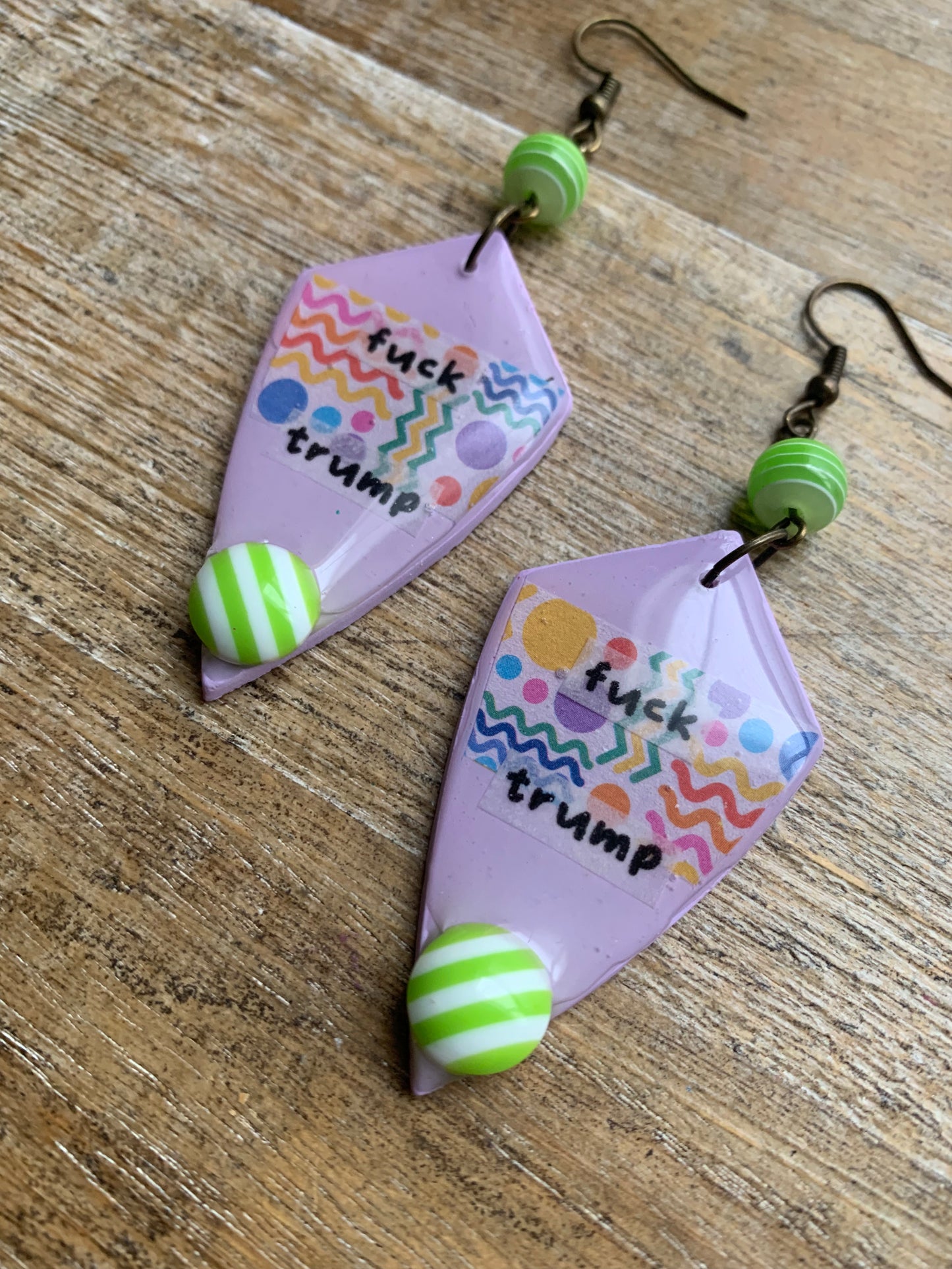 Fuck Trump Clay Protest Activist Earrings Liberal Clip On Earrings Purple Retro FDT Ear Hangers