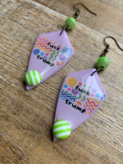 Fuck Trump Clay Protest Activist Earrings Liberal Clip On Earrings Purple Retro FDT Ear Hangers
