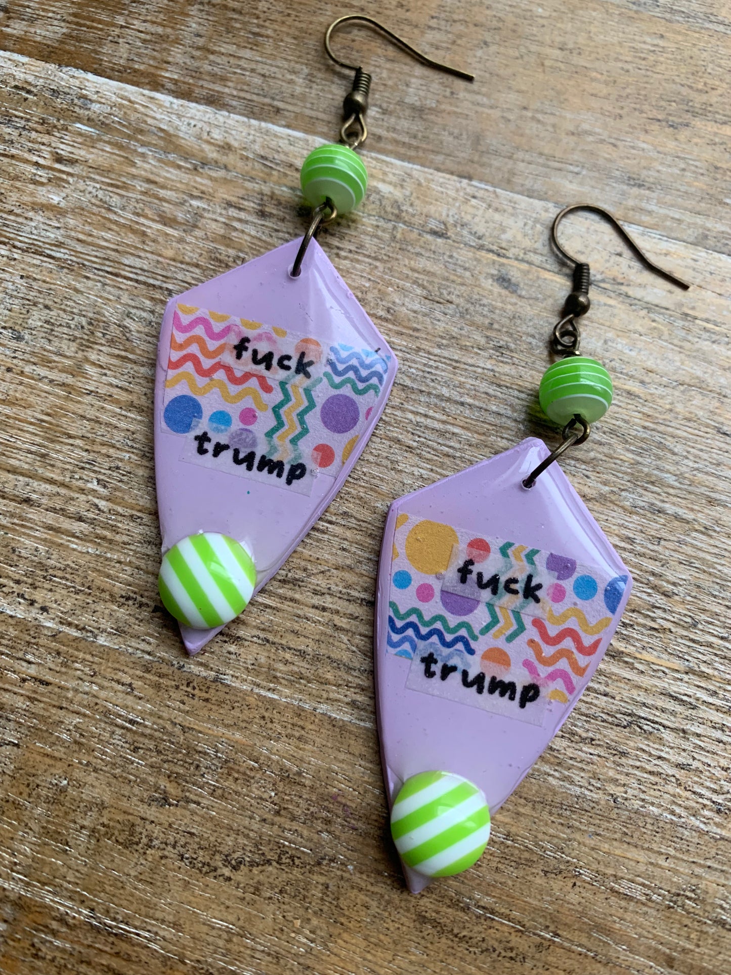 Fuck Trump Clay Protest Activist Earrings Liberal Clip On Earrings Purple Retro FDT Ear Hangers