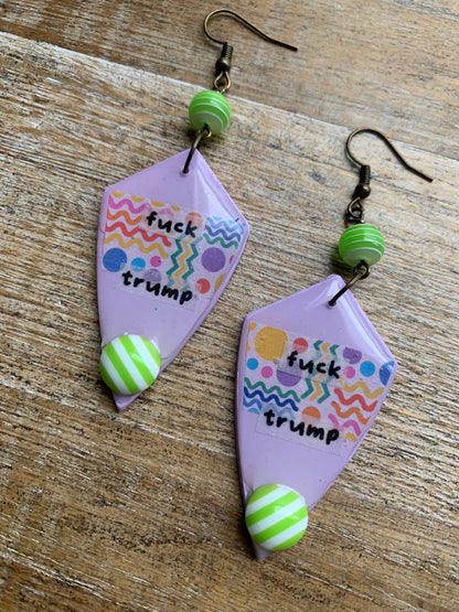 Fuck Trump Clay Protest Activist Earrings Liberal Clip On Earrings Purple Retro FDT Ear Hangers