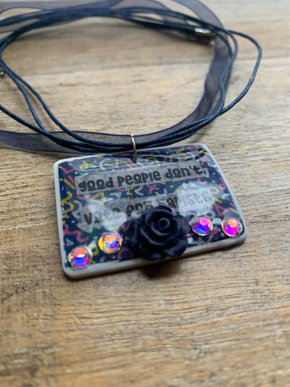 Good People Don’t Vote for Rapists Necklace Navy Blue Retro Rose Floral Statement Necklace