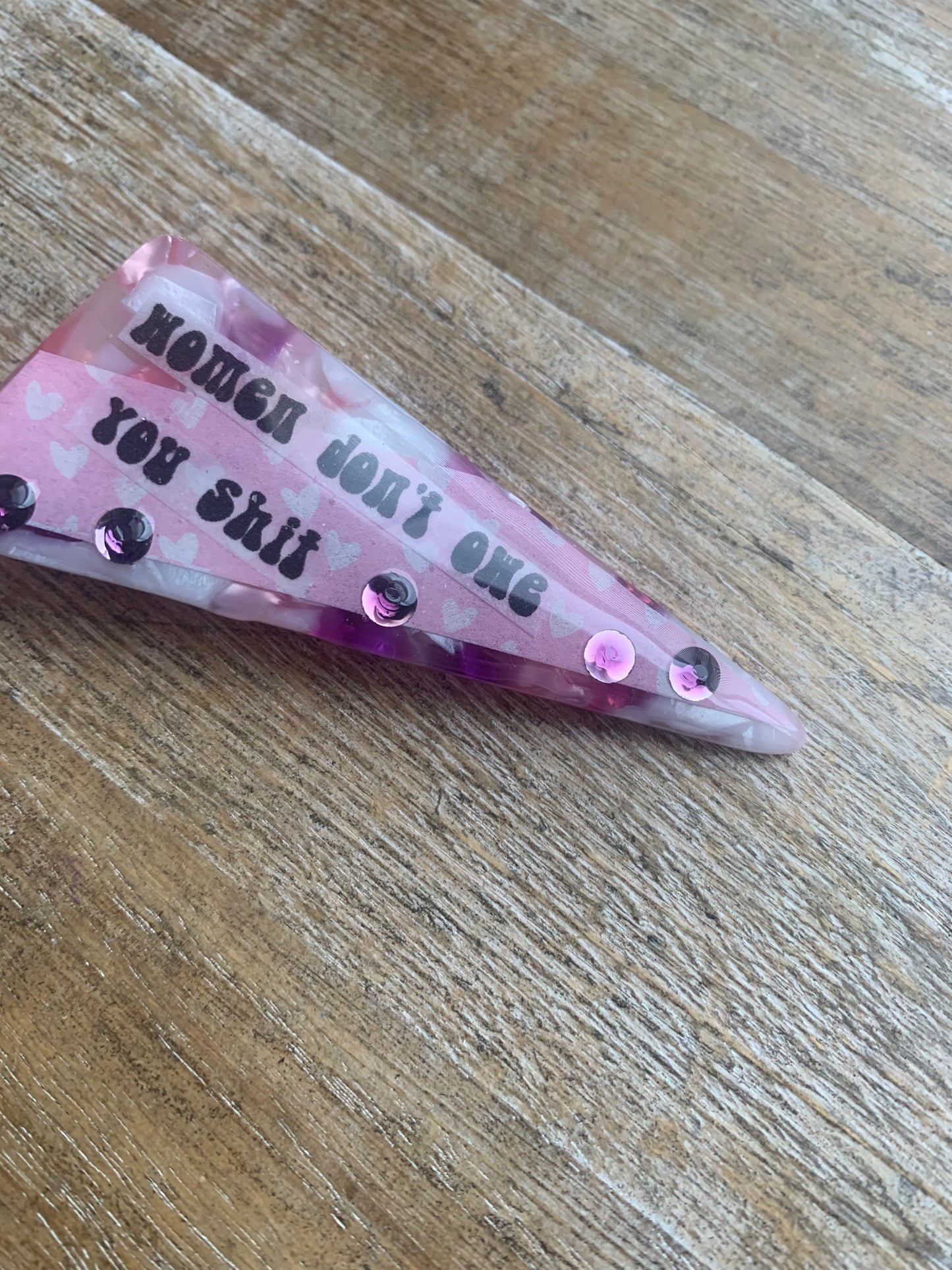 Women Don’t Owe You Shit Purple Color Rhinestone Liberal Protest Hair Clip