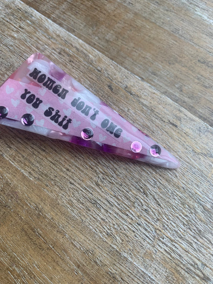 Women Don’t Owe You Shit Purple Color Rhinestone Liberal Protest Hair Clip