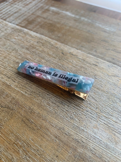 As-Is No Human Is Illegal Pastel Color Liberal Protest Hair Clip
