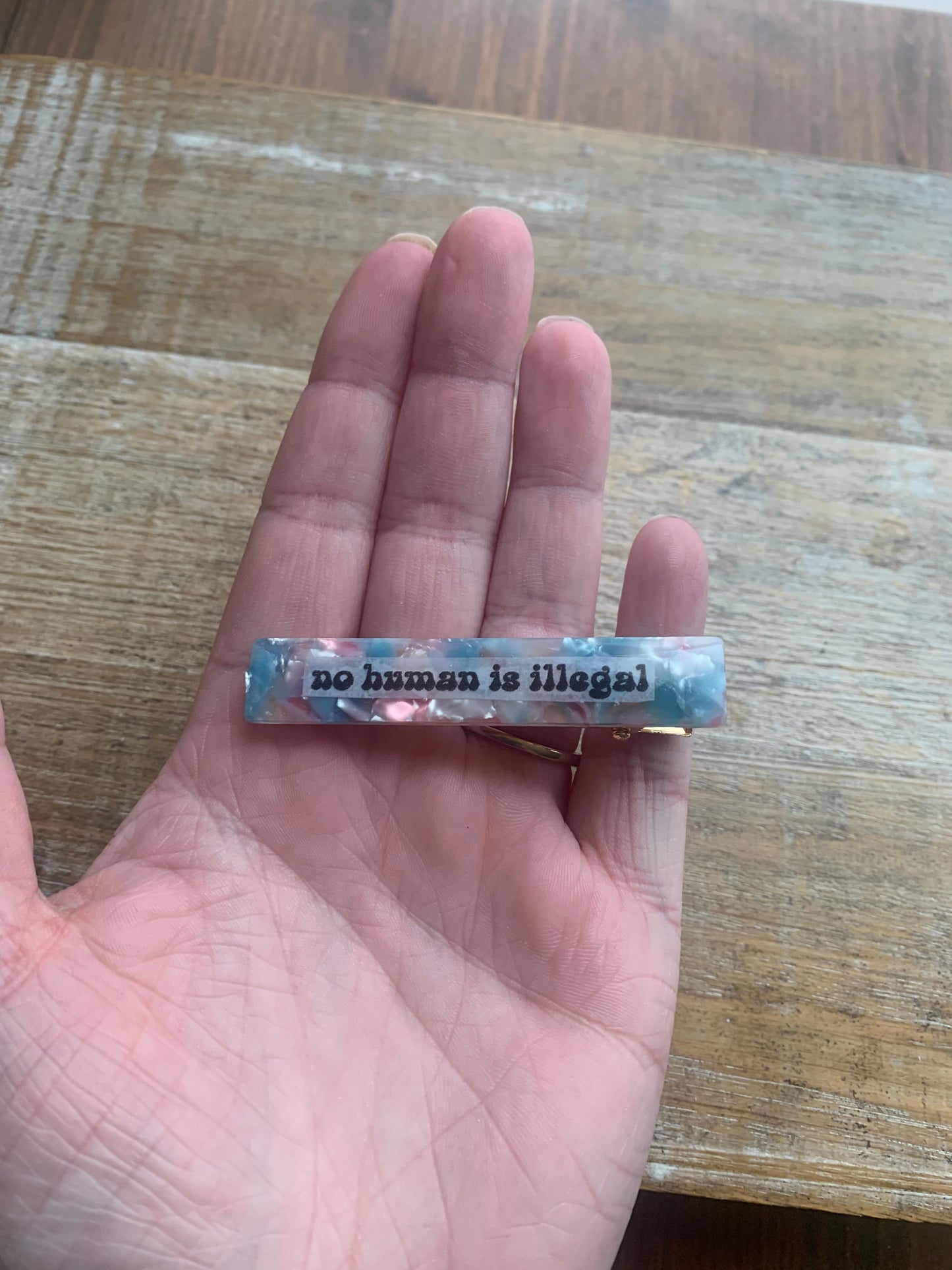 As-Is No Human Is Illegal Pastel Color Liberal Protest Hair Clip