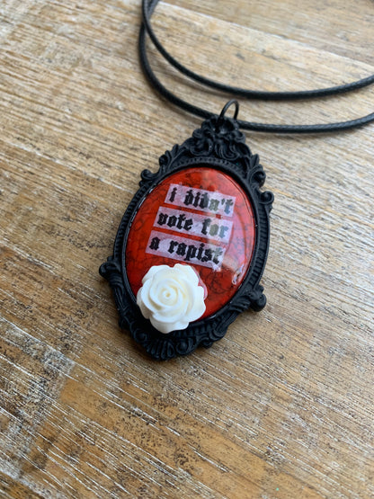 I Didn’t Vote for a Rapist Gothic Black & White Rose Cameo Cord Necklace