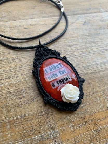 I Didn’t Vote for a Rapist Gothic Black & White Rose Cameo Cord Necklace