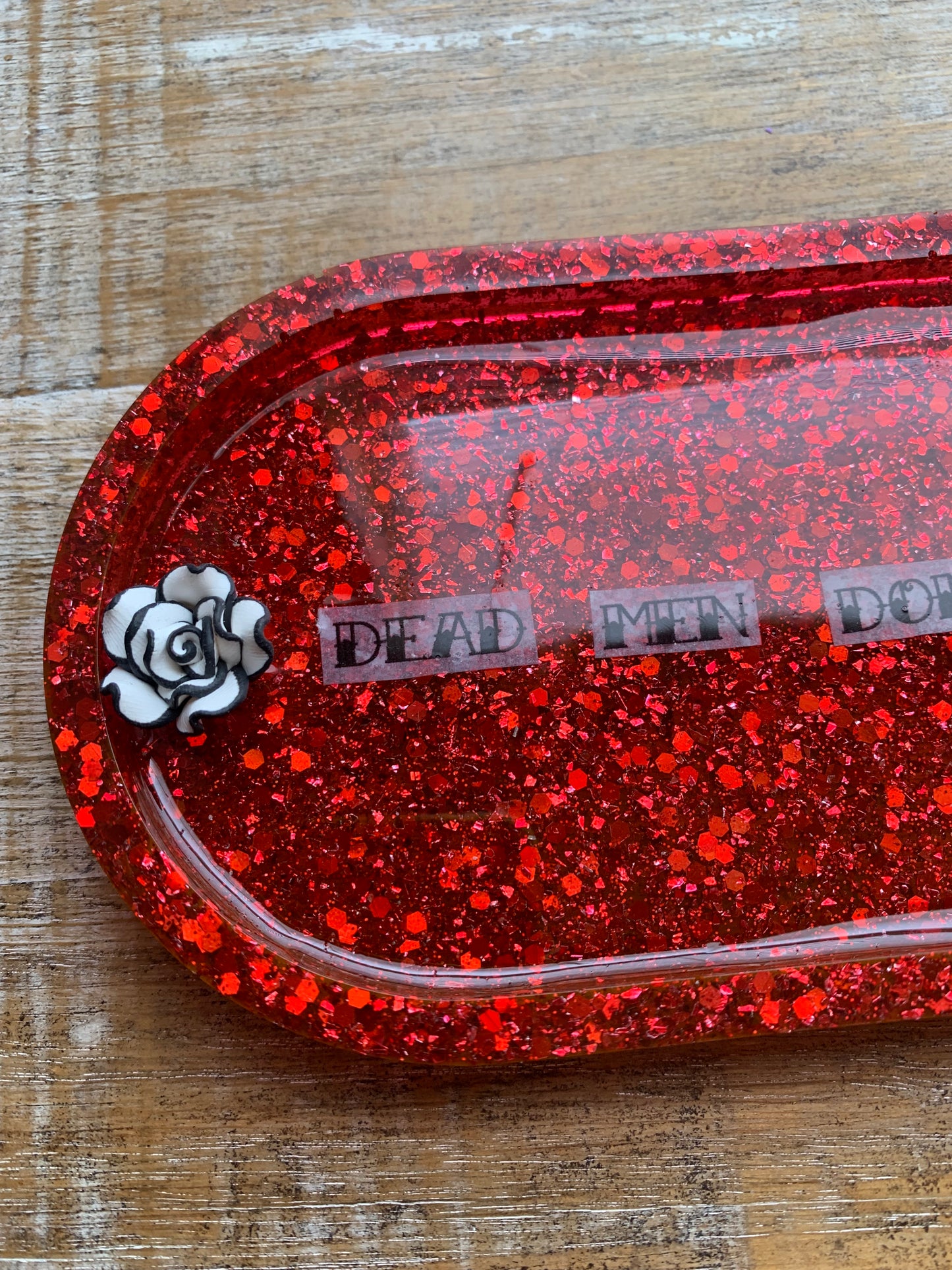 Dead Men Don’t Rape Red Resin Jewelry Tray Desk Shelf Decor