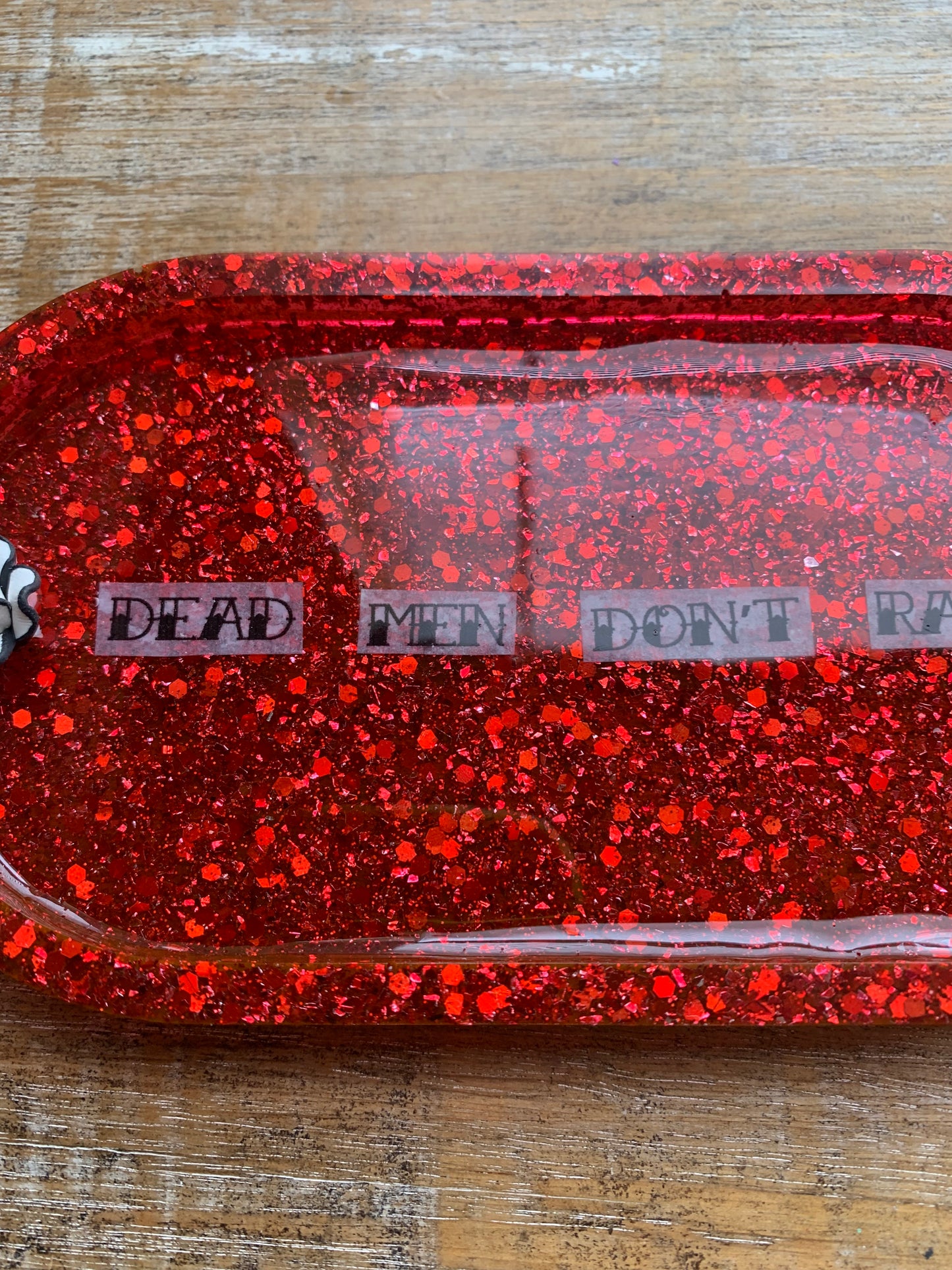 Dead Men Don’t Rape Red Resin Jewelry Tray Desk Shelf Decor
