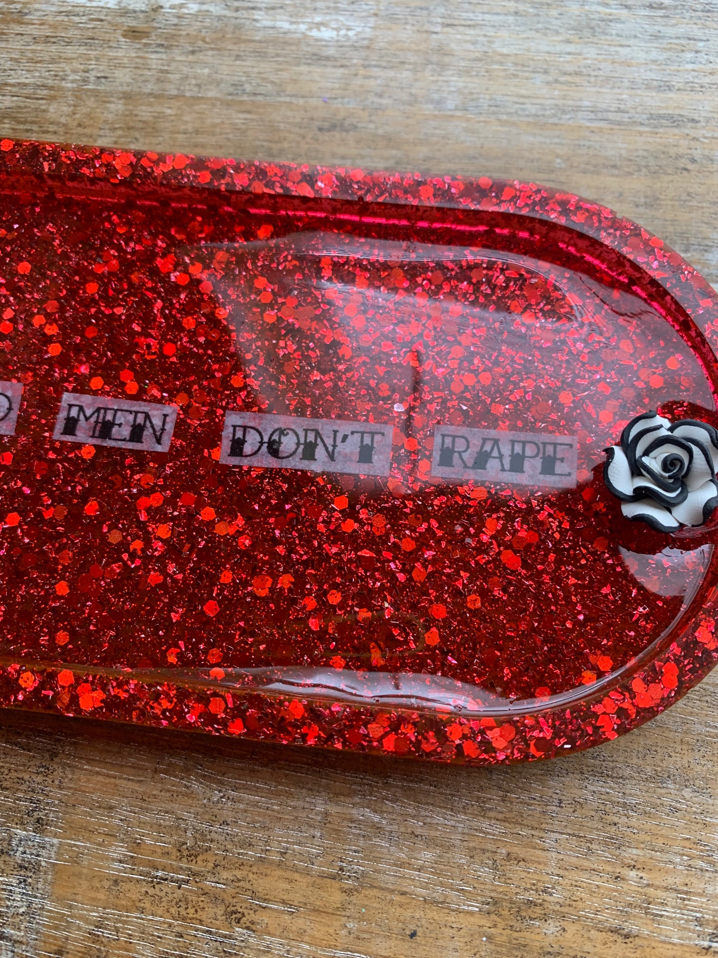 Dead Men Don’t Rape Red Resin Jewelry Tray Desk Shelf Decor