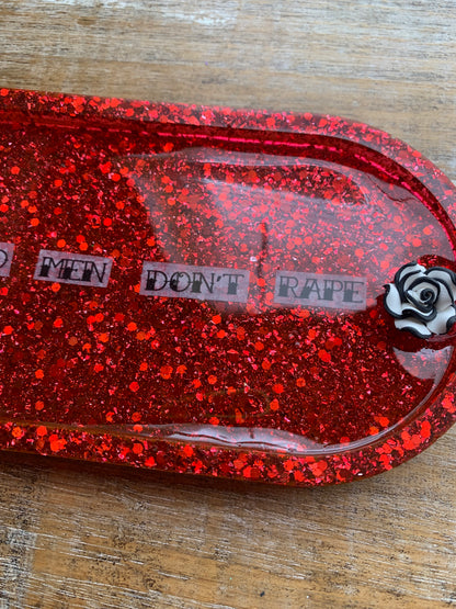 Dead Men Don’t Rape Red Resin Jewelry Tray Desk Shelf Decor