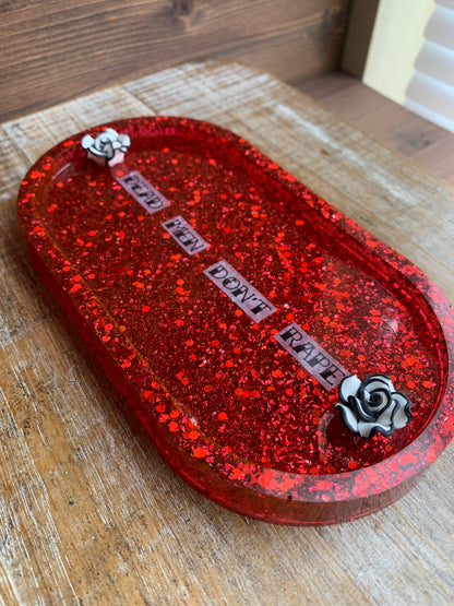 Dead Men Don’t Rape Red Resin Jewelry Tray Desk Shelf Decor