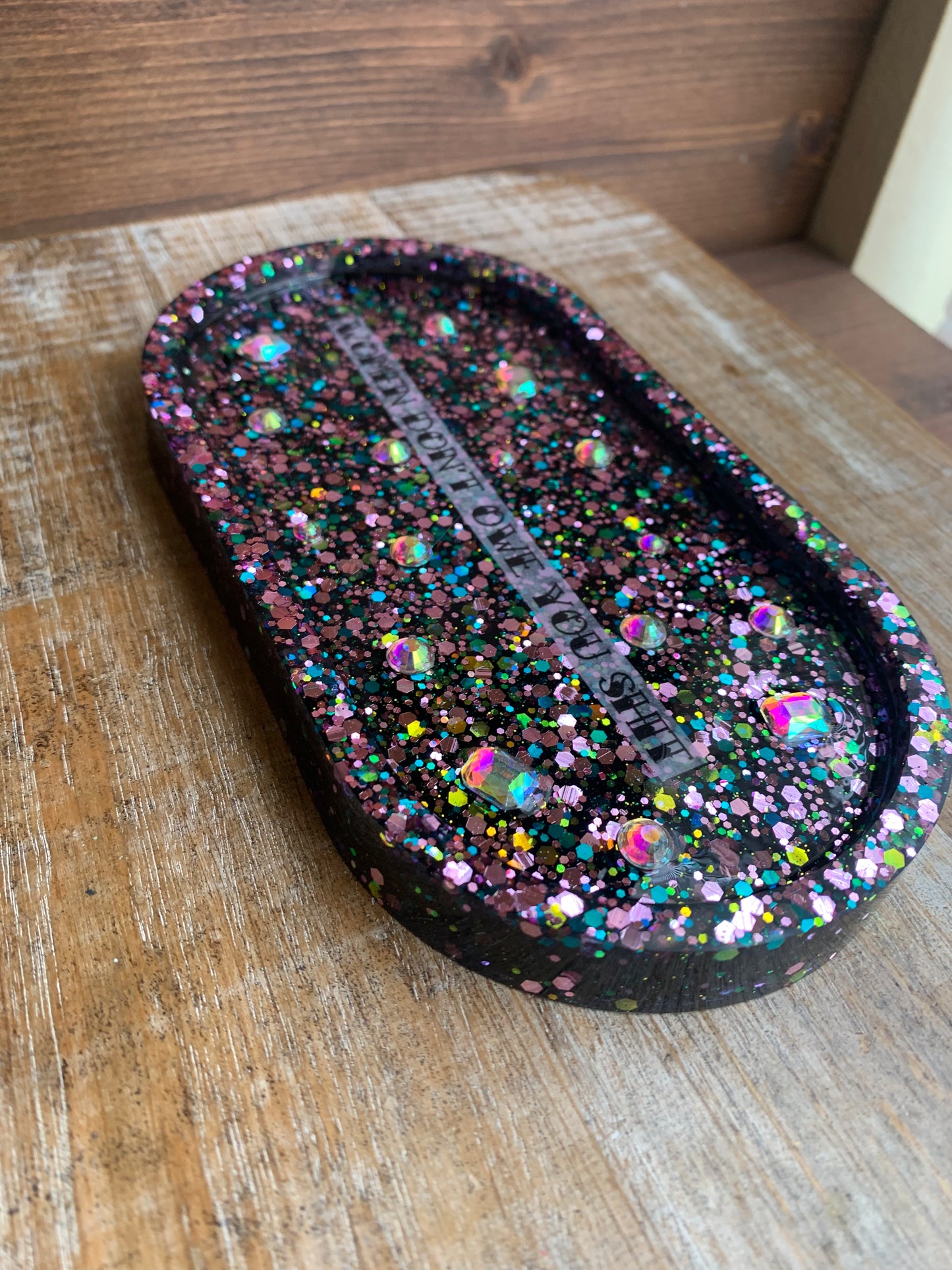 Women Don’t Owe You Shit Rhinestone Resin Jewelry Tray Desk Shelf Decor