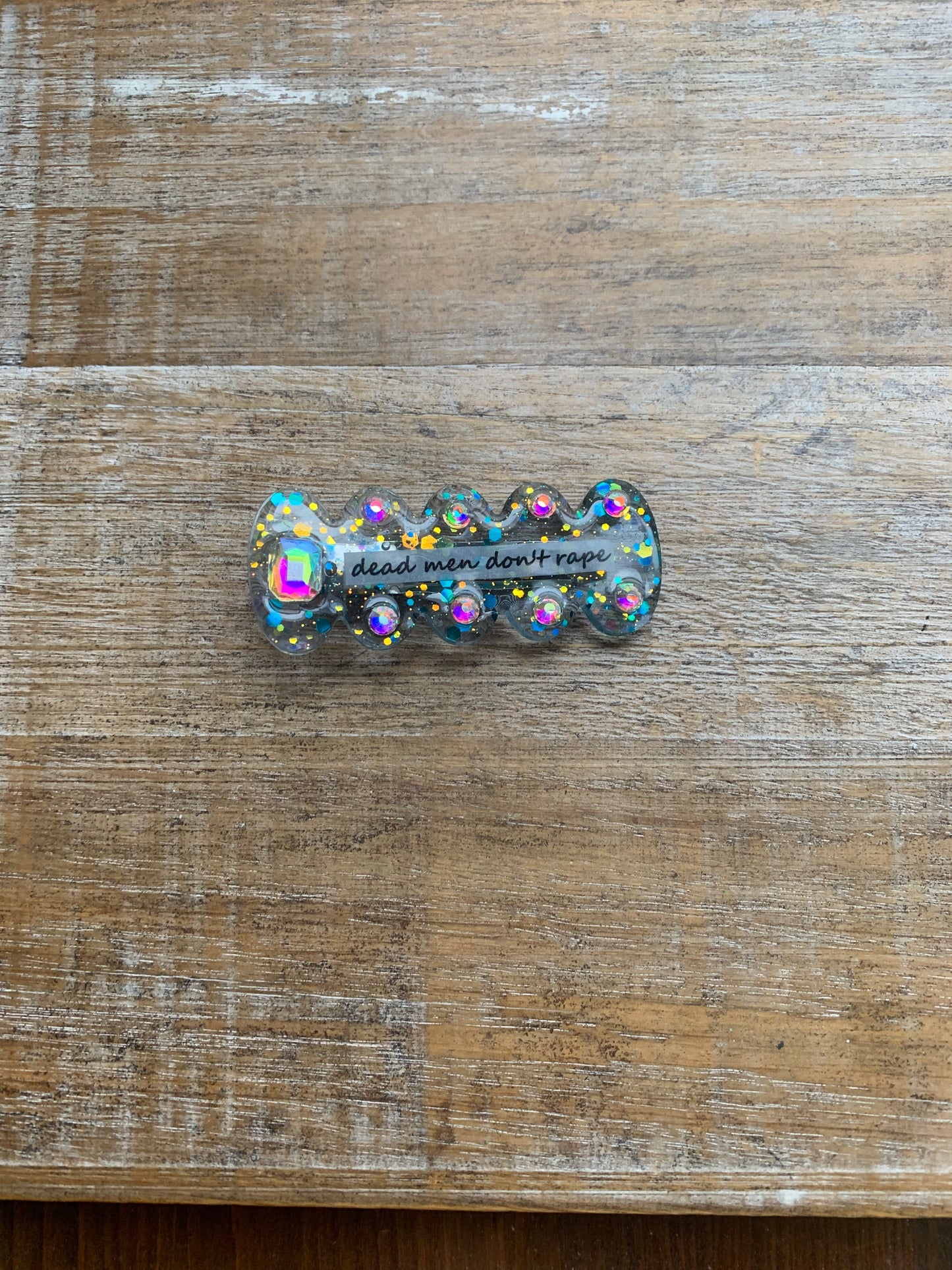 Dead Men Don’t Rape Resin Hair Clip Rhinestone Feminist Glitter Hair Accessory