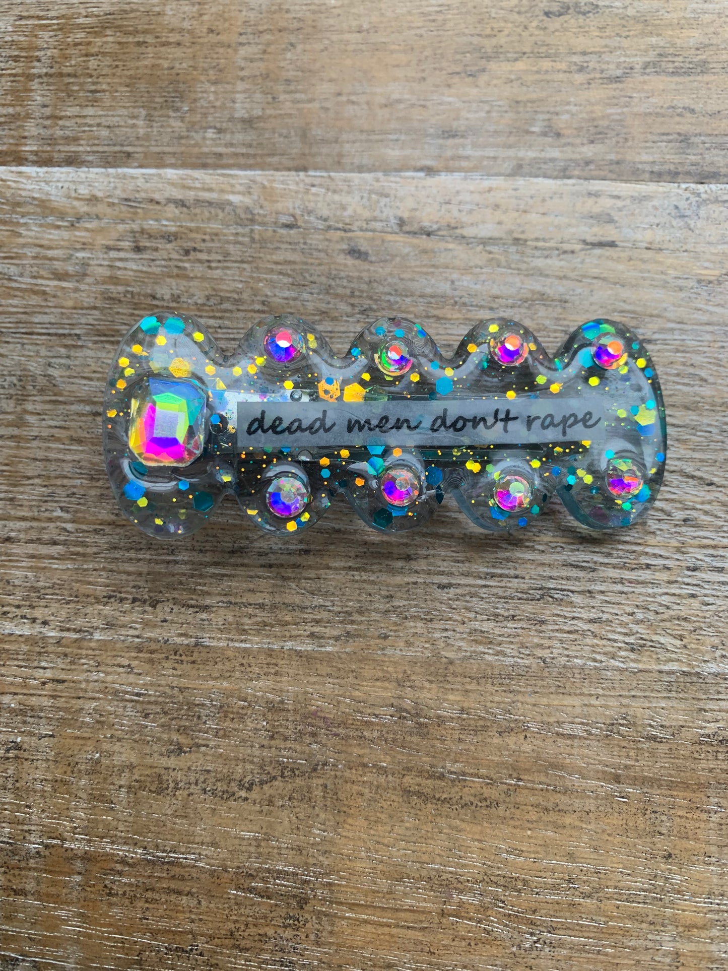 Dead Men Don’t Rape Resin Hair Clip Rhinestone Feminist Glitter Hair Accessory