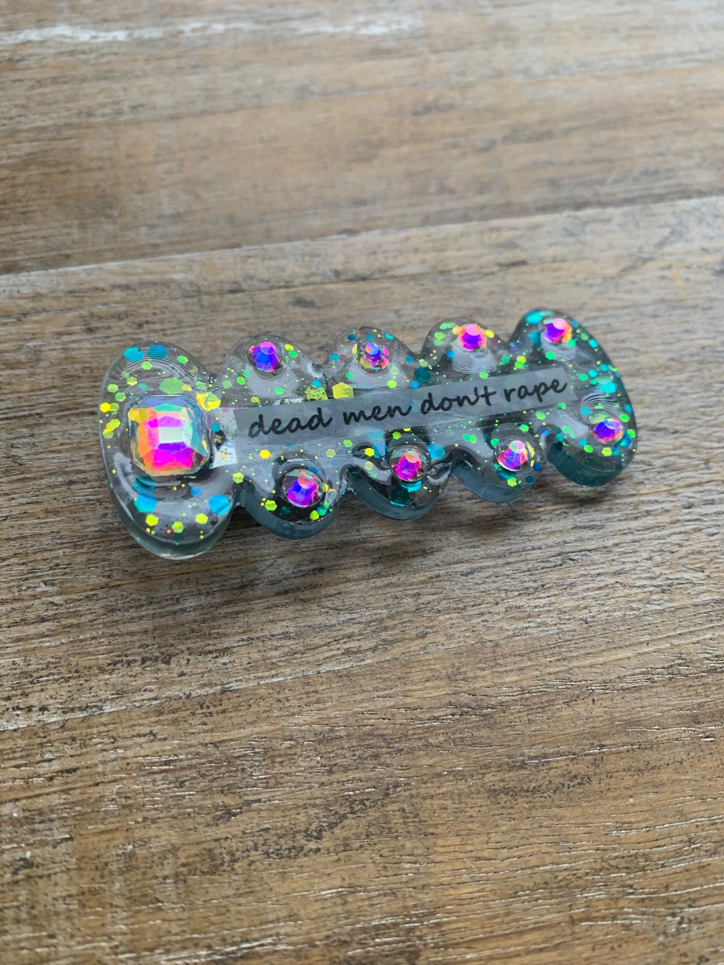Dead Men Don’t Rape Resin Hair Clip Rhinestone Feminist Glitter Hair Accessory