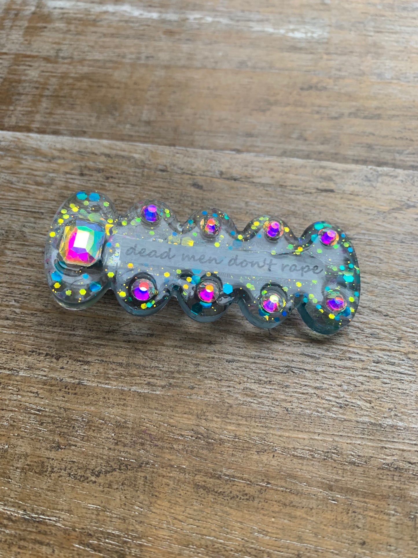 Dead Men Don’t Rape Resin Hair Clip Rhinestone Feminist Glitter Hair Accessory